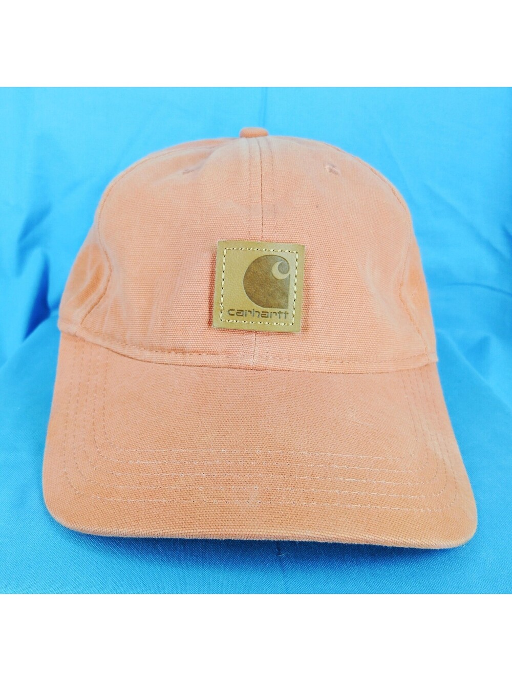 Carhartt Canvas Strapback Hat Peach Tan Leather Patch Logo Adjustable Cap Workwe